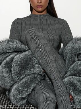 Naked wardrobe Gray Plaid Houndstooth Dress sz small